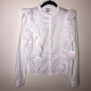 Forever 21 Long Sleeve White Lace Blouse